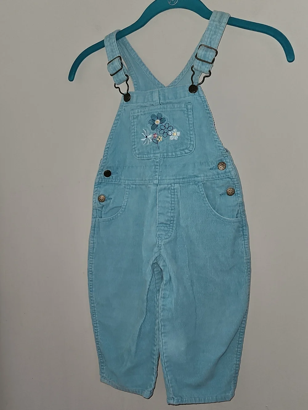 OshKosh B'gosh Girls Blue Corduroy Floral Embroidered Overalls Size 2T